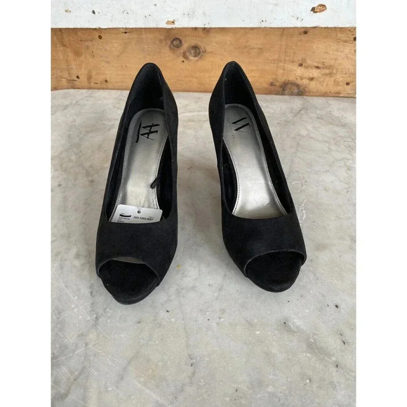 Worthington Heels Women’s 7.5 Black Lula Peep Toe Flared Pumps Classic Slip On - Picture 1 of 9